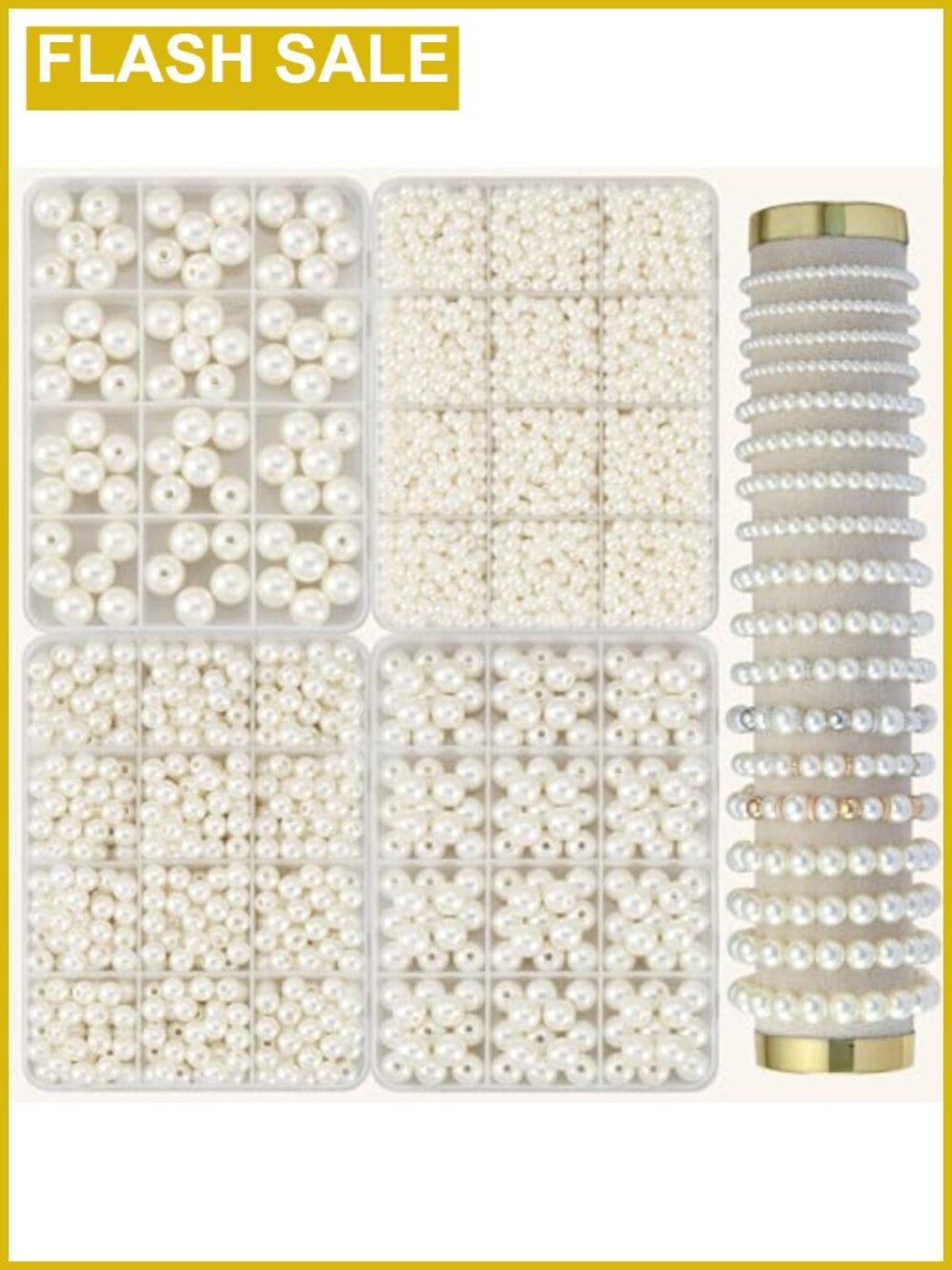 3000pc Pearl Beads for Jewelry Making, ABS Plastic with Holes, 4/6/8/10mm